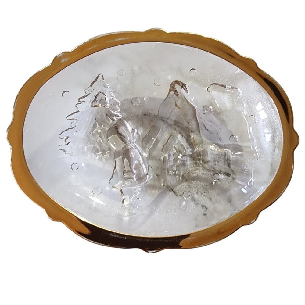 Christmas Studio Nova Holiday Cottage Gold Sweet Dish 6"